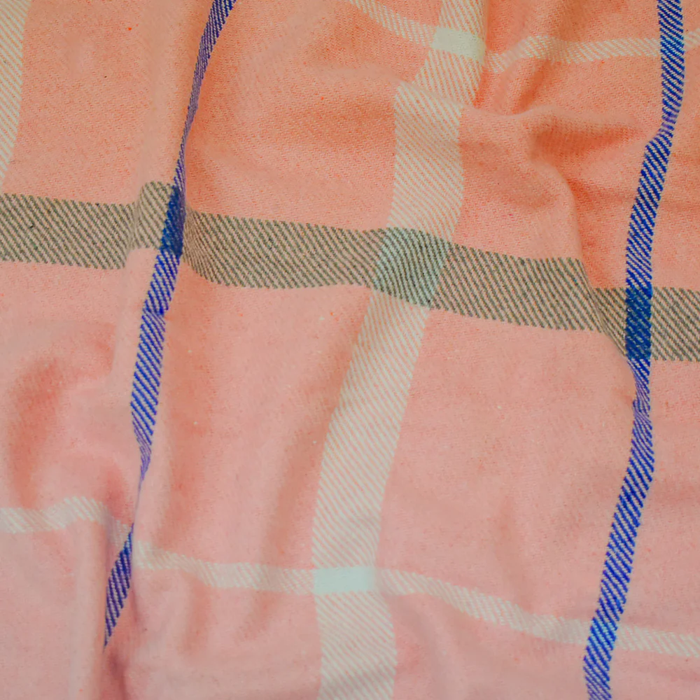 Pink-Multi Polyester-Wool Single Sided Brushed Plaid Twill Jacketing Fabric - Image 4