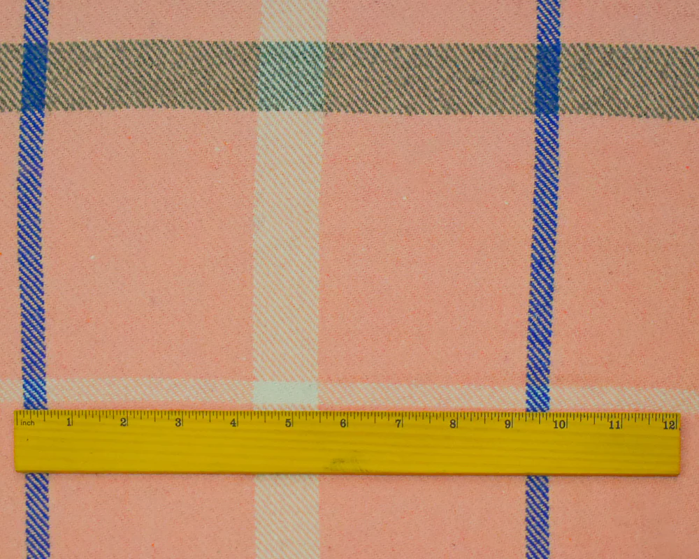 Pink-Multi Polyester-Wool Single Sided Brushed Plaid Twill Jacketing Fabric - Image 5