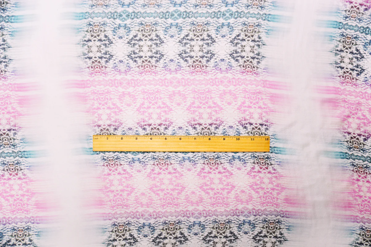 Pink-Multi Silk Abstract Lace Printed Chiffon Woven Fabric - Image 5
