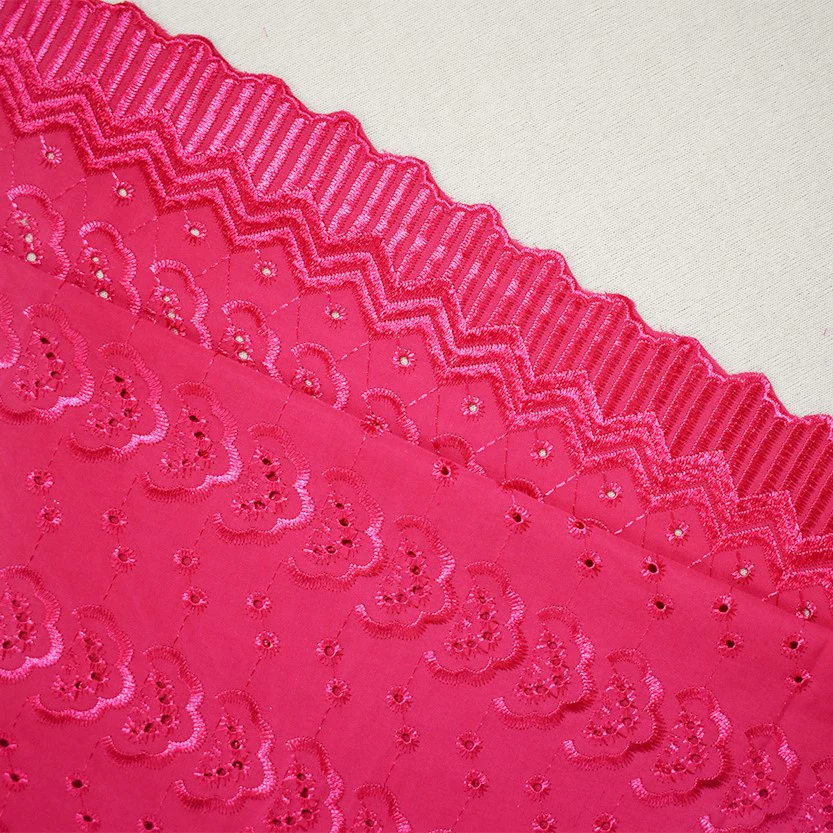 Pink Poly-Cotton Embroidered Abstract Geometric Eyelet Scallop Woven Fabric