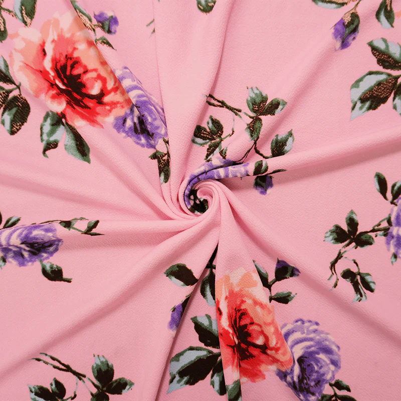 Pink-Purple-Multi Poly Floral Print Liverpool Double Knit Fabric