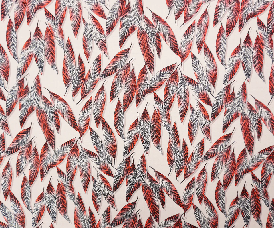 Pink-Red-Black Rayon Leaves Printed Voile Woven Fabric - Image 3