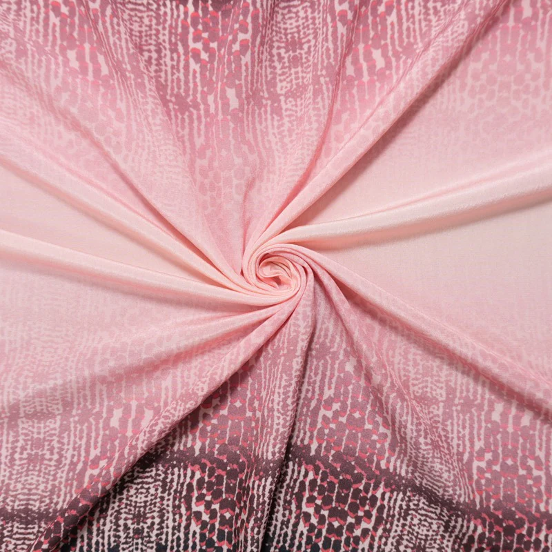 Pink Silk Abstract Ombre Printed Crepe De Chine Woven Fabric
