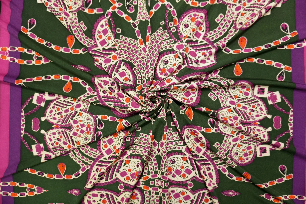 Pink Silk Border Printed Interlock Knit Fabric - Image 5