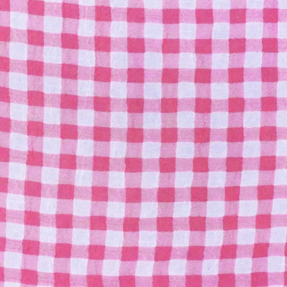 Pink-White Check Poly Crinkle Chiffon Woven Fabric - Image 3