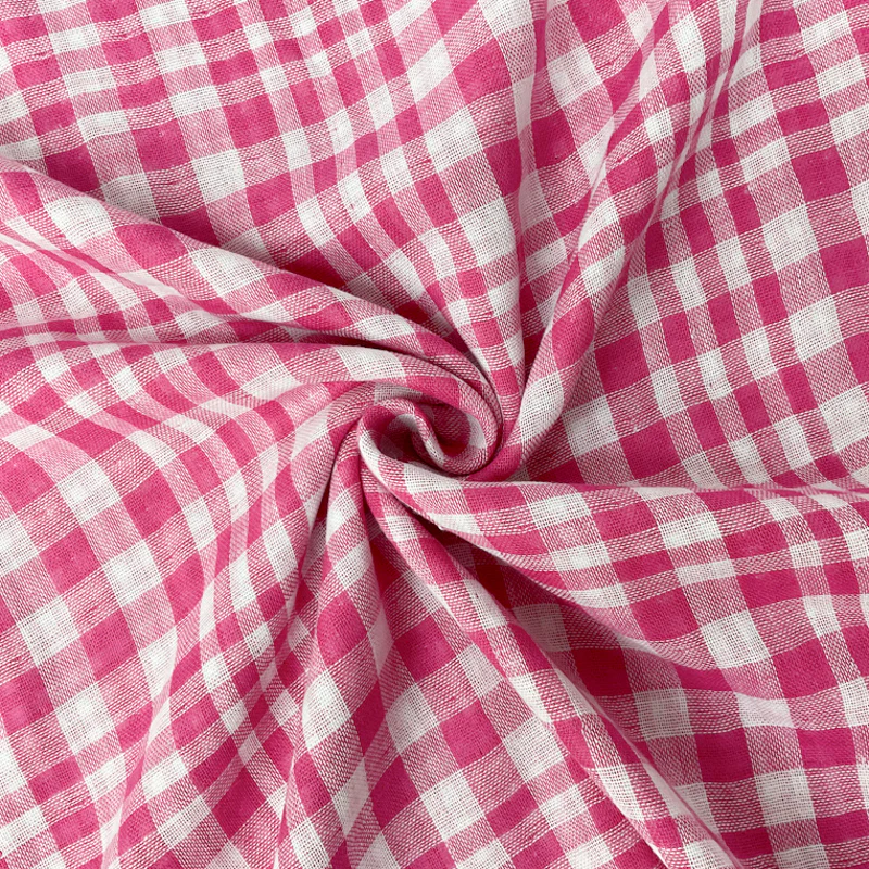 Pink-White Famous Maker Cotton Check-Gingham Double Gauze Fabric - Image 2