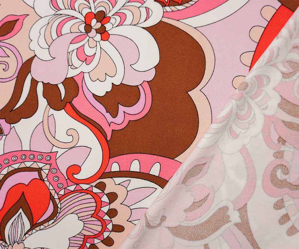 Pink-White-Multi Poly Floral Print Liverpool Double Knit Fabric - Image 2