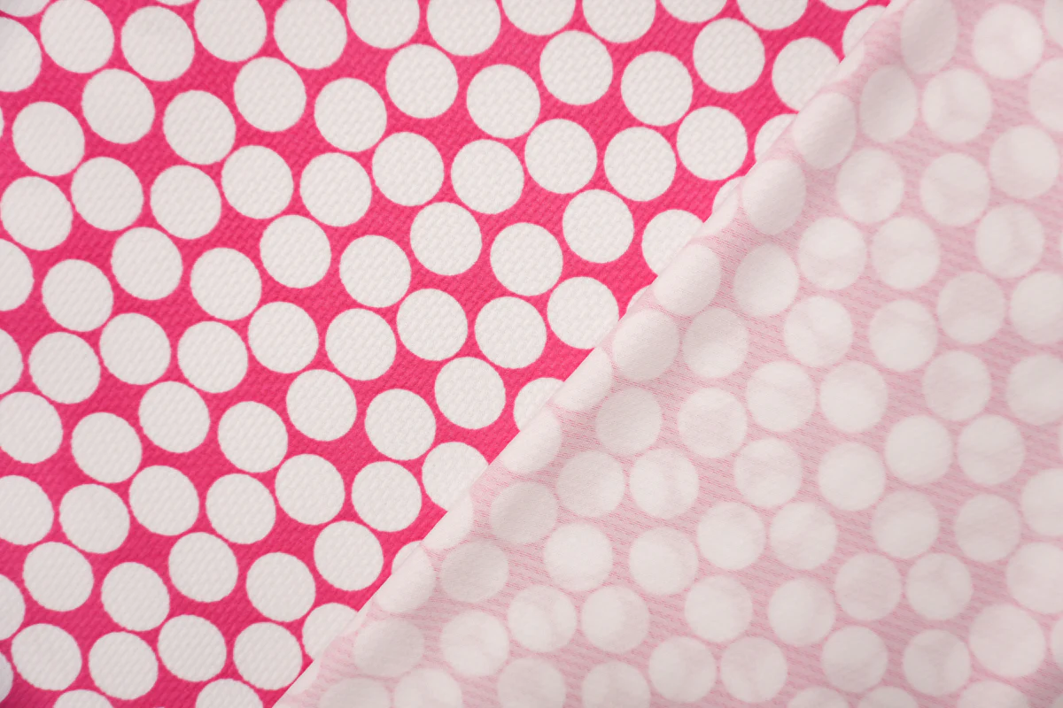 Pink-White Poly Dot Print Liverpool Double Knit Fabric - Image 2
