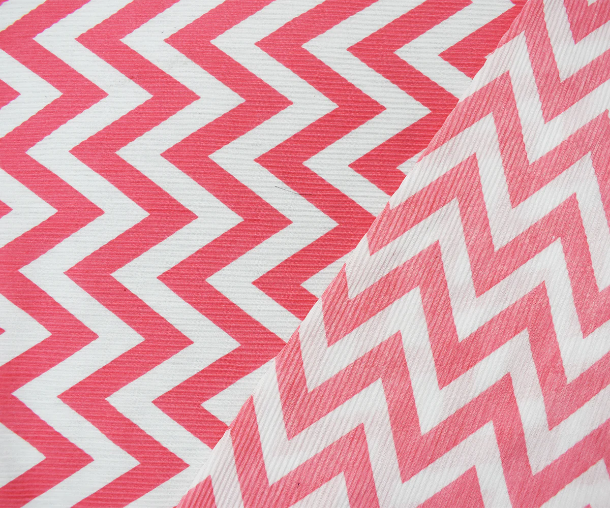 Pink-White Poly Stretch Spandex Chevron Print Pleated Jersey Knit Fabric - Image 2