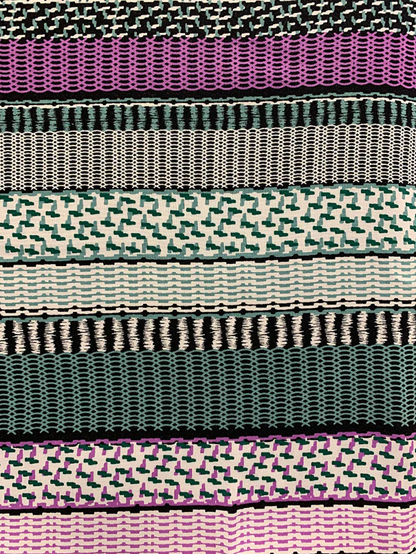 Purple and Aqua Multi Stripe Print Rayon Challis Fabric - Image 2