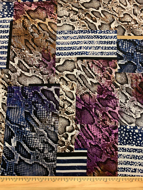 Purple and Blue Multi Animal Patchwork Print Rayon Challis Fabric - Image 3