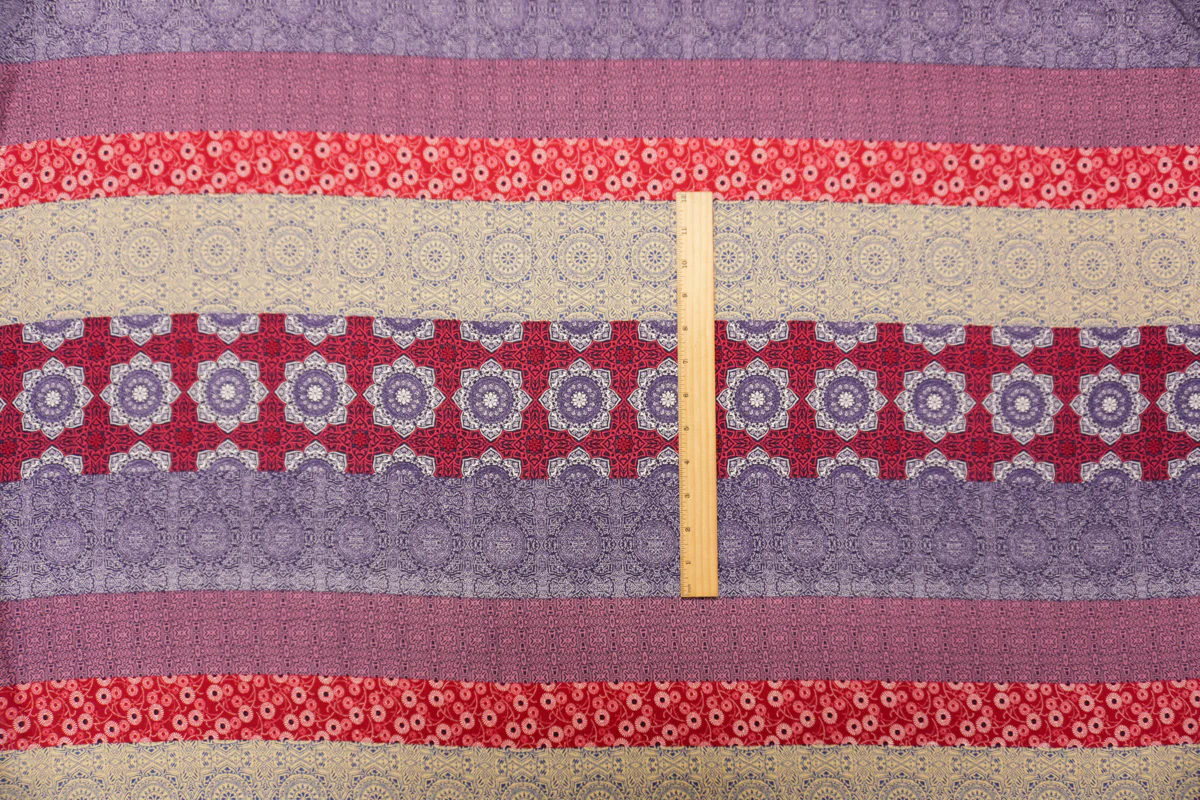 Purple-Beige-Multi Rayon Stripe Moroccan Printed Challis Woven Fabric - Image 5