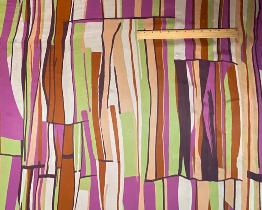 Purple-Multi Silk Abstract Stripe Printed Crinkle Chiffon Woven Fabric - Image 4