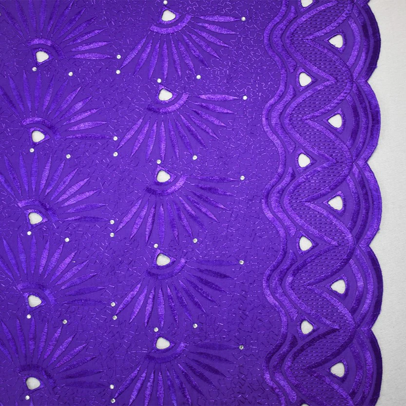 Purple Poly-Cotton Embroidered Abstract Scallop Rhinestone Woven Fabric - Image 2