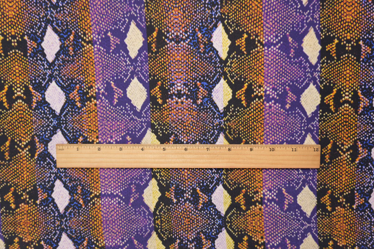 Purple Silk Abstract Reptile Printed Crepe De Chine Woven Fabric - Image 5