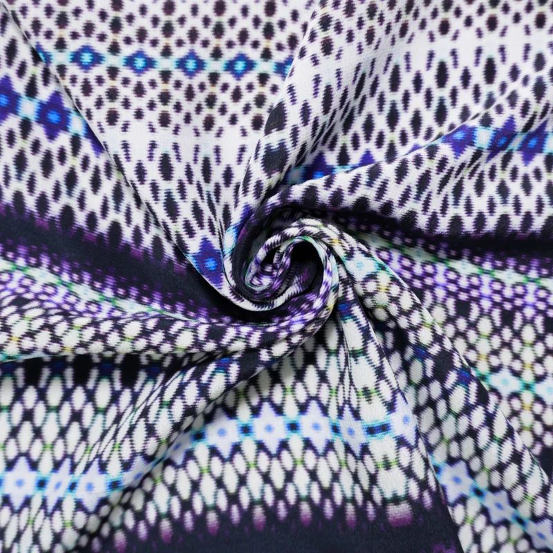 Purple Silk Abstract Stripe Printed Crepe De Chine Woven Fabric