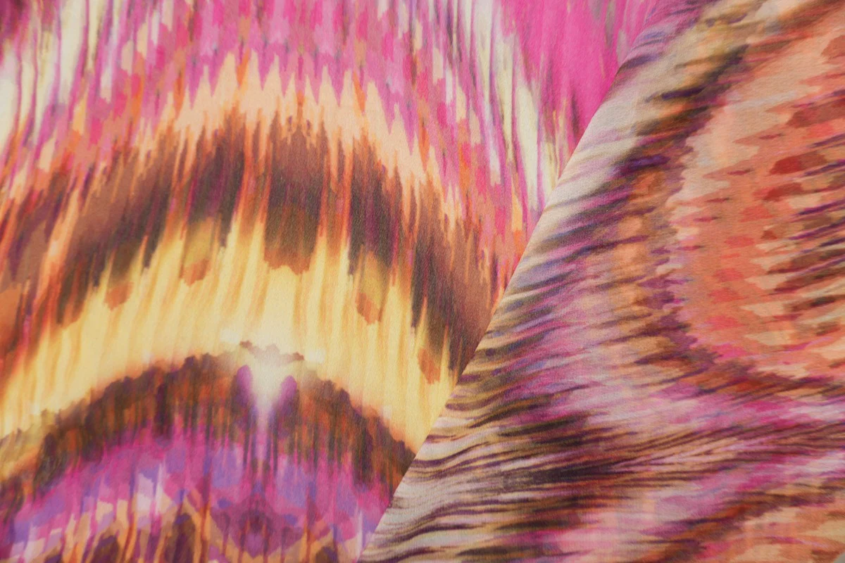 Purple Silk Abstract Wave Georgette Woven Fabric - Image 2
