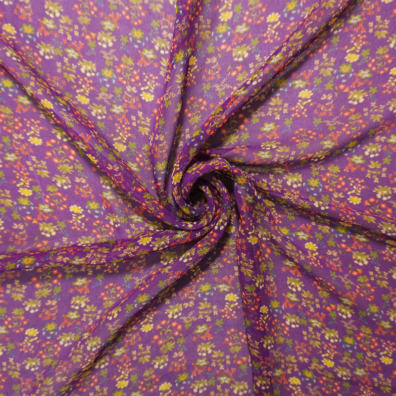 Purple Silk Floral Printed Chiffon Woven Fabric