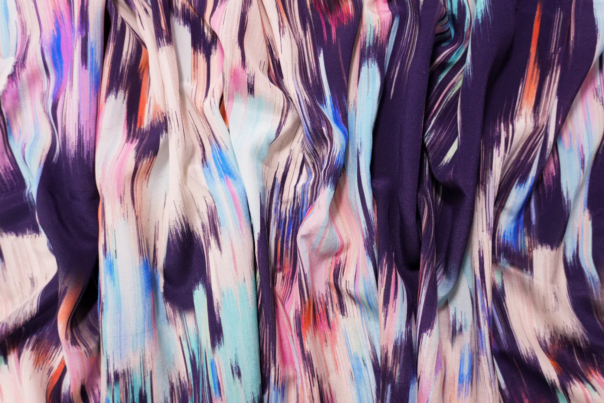 Purple Silk Ikat Printed Crepe De Chine Woven Fabric - Image 3