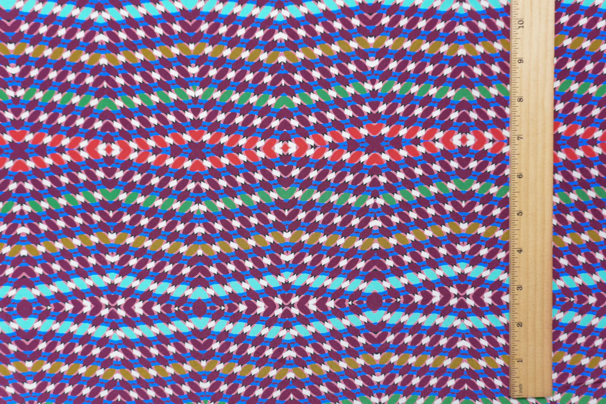 Purple Silk Kaleidoscope Printed Crepe De Chine Woven Fabric - Image 5