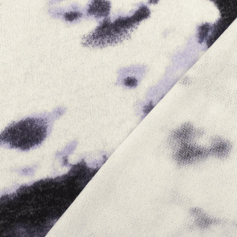 Purple-White-Multi Tie Dye Printed Stretch Rayon Brushed Jersey Knit Fabric - Image 3