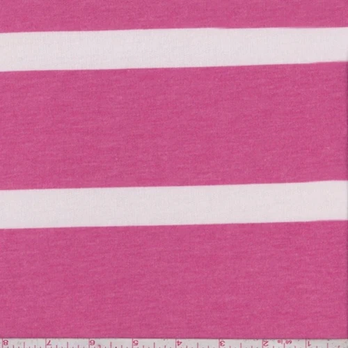 Raspberry/White Stripe French Terry Knit Fabric