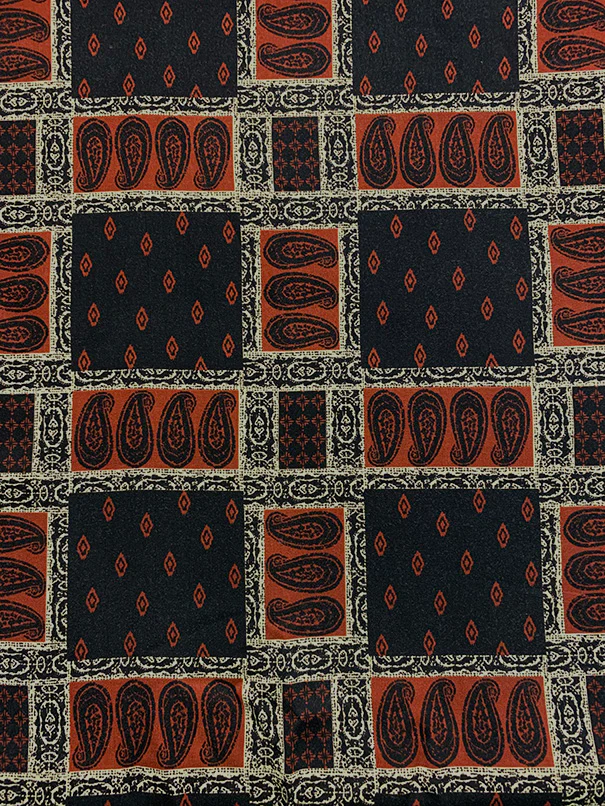 Red and Black Bandana Patchwork Print Rayon Challis Fabric - Image 2