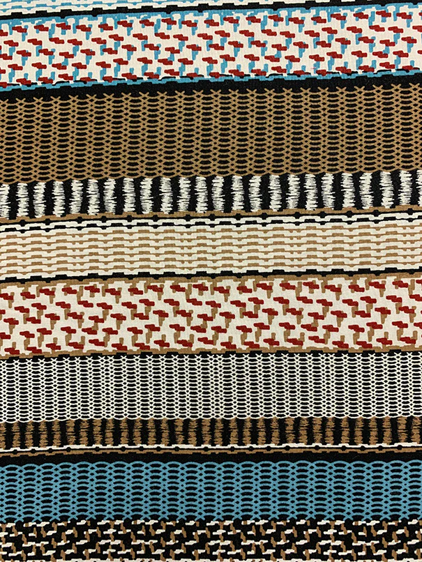Red and Brown Multi Stripe Print Rayon Challis Fabric - Image 2