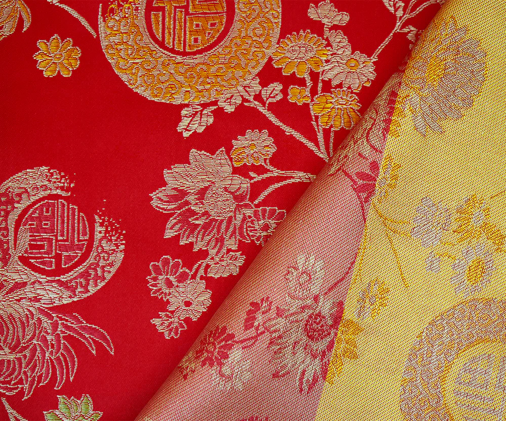 Red-Beige-Multi Polyester Floral Chinese Brocade Woven Fabric - Image 3
