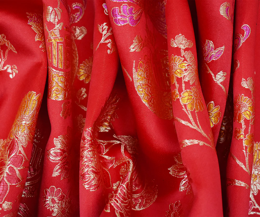 Red-Beige-Multi Polyester Floral Chinese Brocade Woven Fabric - Image 4