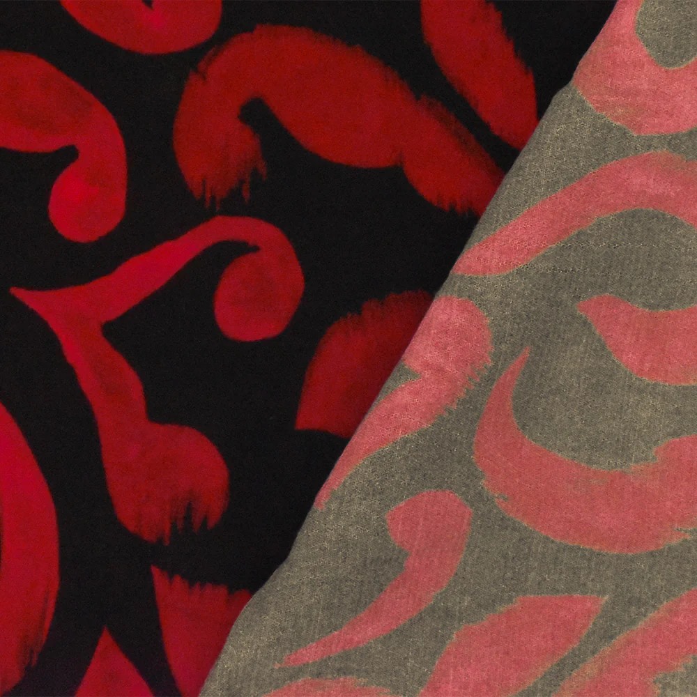 Red-Black Famous Designer Viscose Floral Printed Crepe Faille Fabric - Image 2