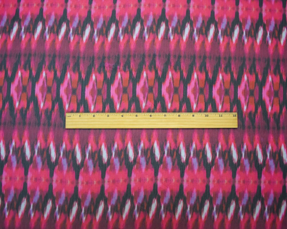 Red-Black-Multi Abstract Printed Crinkle Yoryu Chiffon Woven Fabric - Image 4