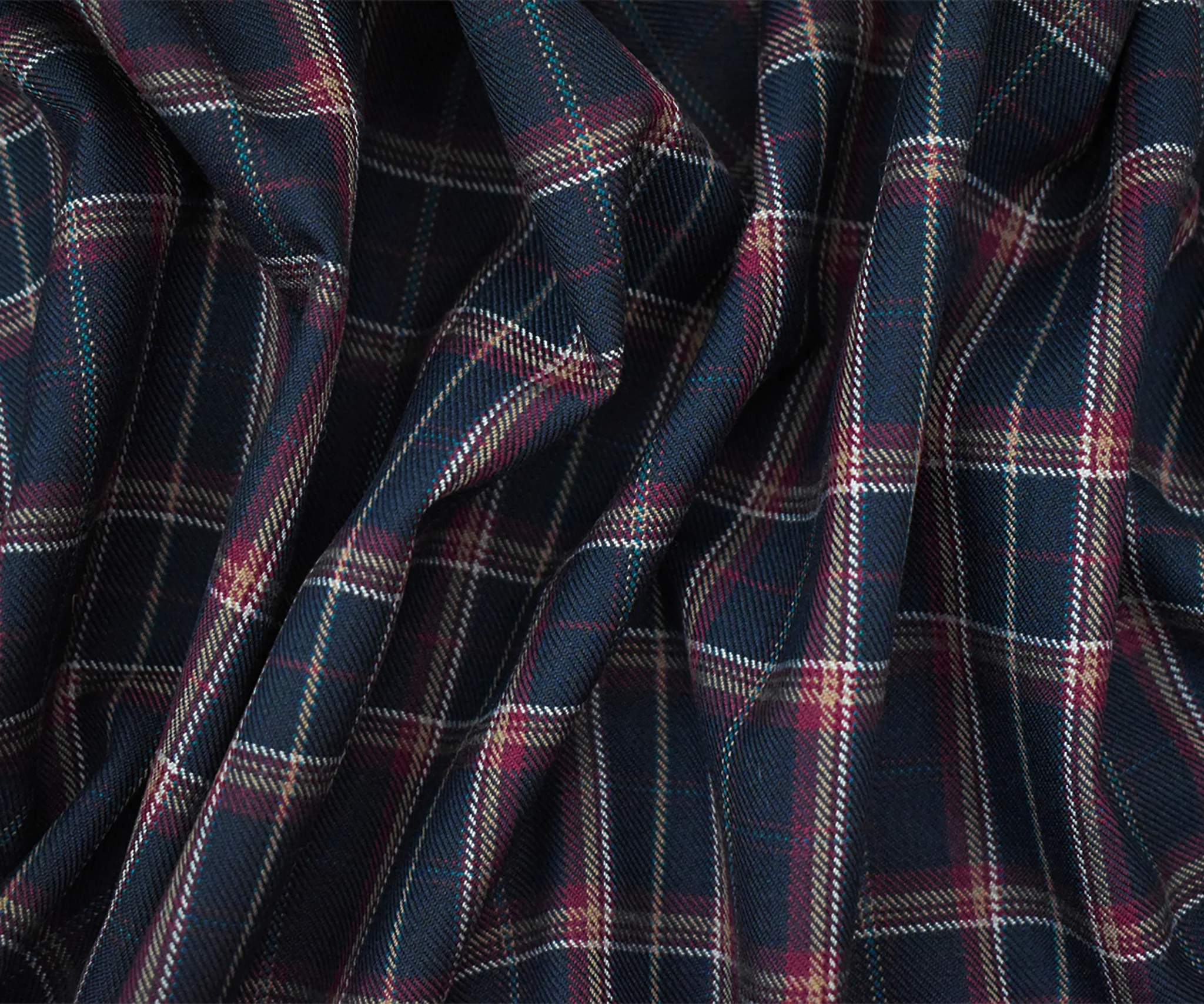Red-Black-Multi Wool-Polyester Plaid Twill Suiting Woven Fabric - Image 3