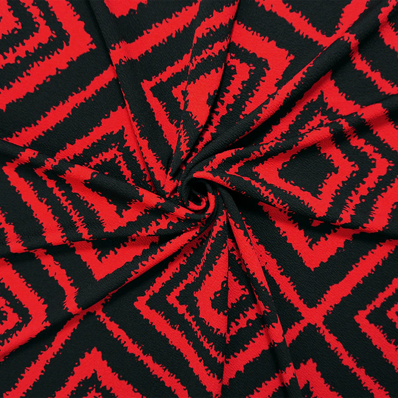 Red-Black Poly Diamond Print Liverpool Double Knit Fabric