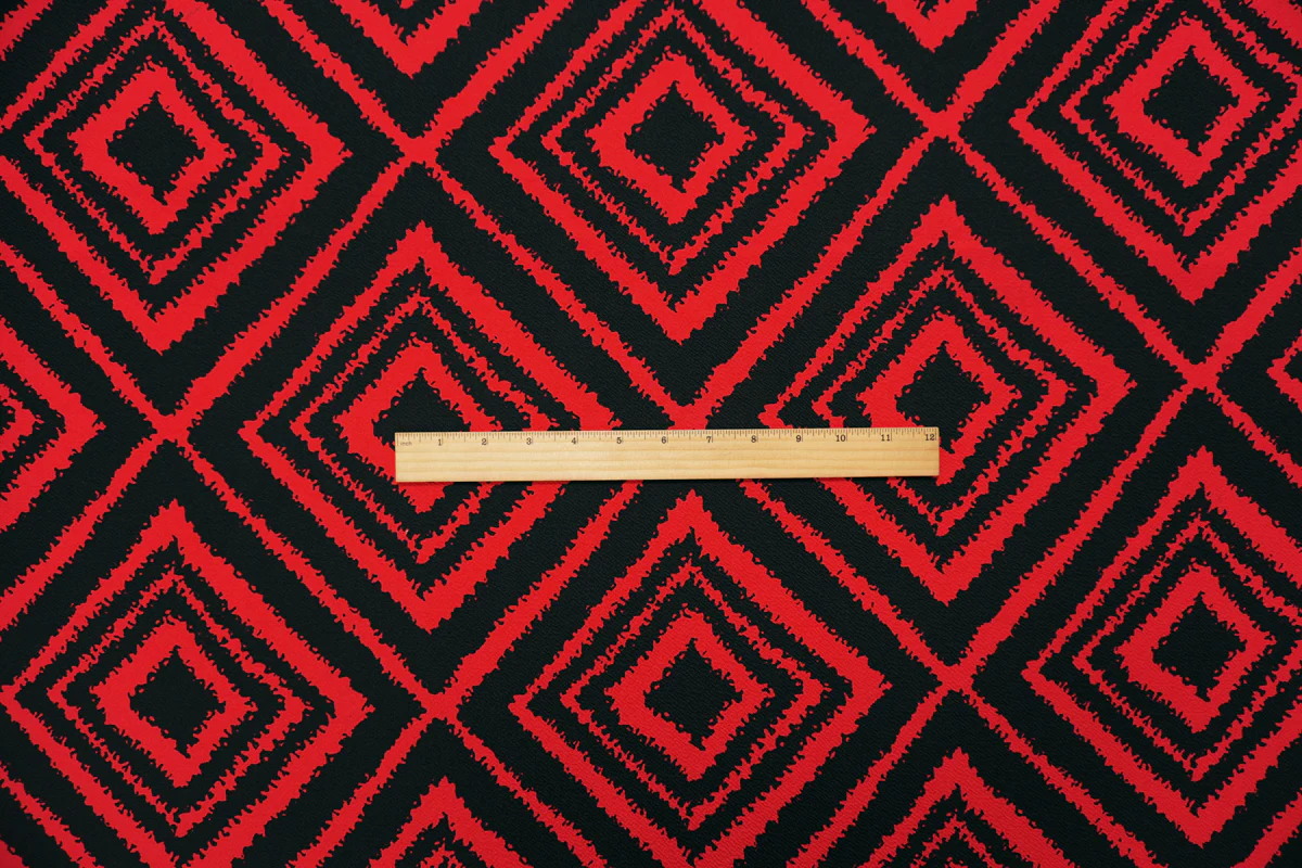 Red-Black Poly Diamond Print Liverpool Double Knit Fabric - Image 4