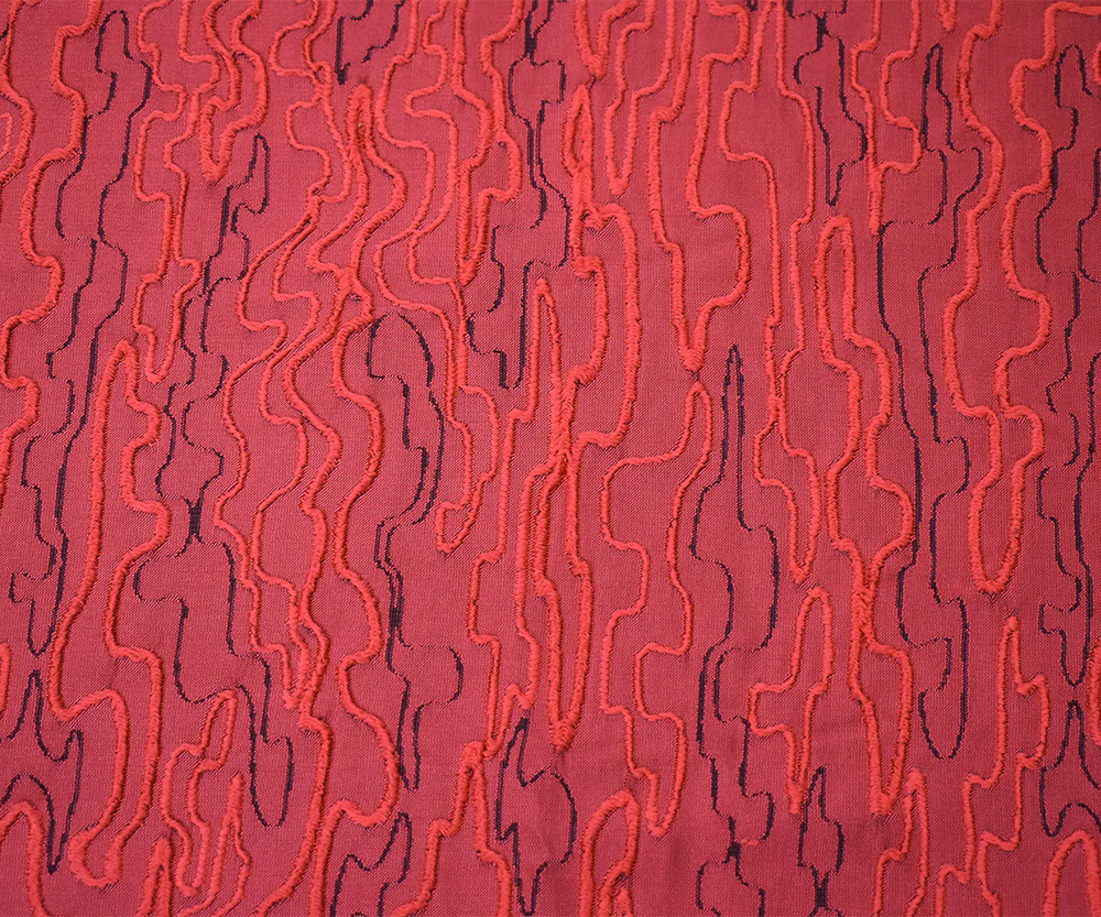 Red-Black Polyester Abstract Embroidered Jacquard Woven Fabric - Image 4