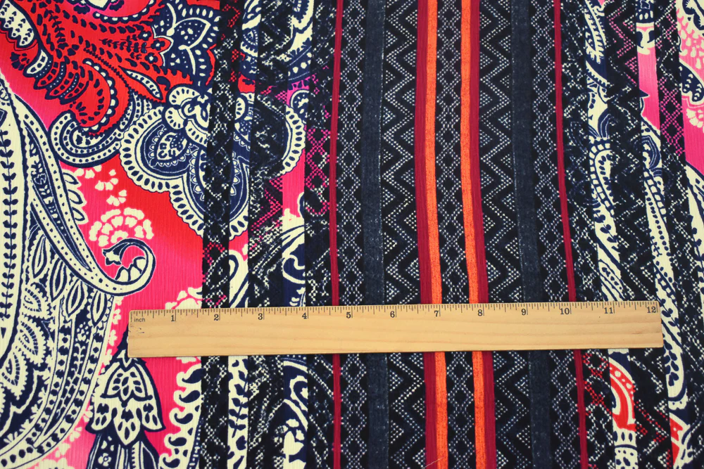 Red-Blue-Multi Paisley Border Printed Dobby Woven Fabric - Image 4