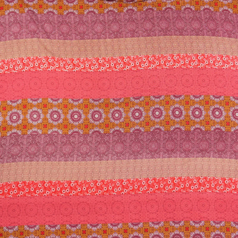 Red-Brown-Multi Rayon Stripe Moroccan Printed Challis Woven Fabric