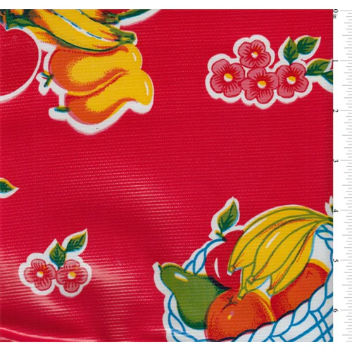 Red Fruit Basket Oilcloth Roll Fabric