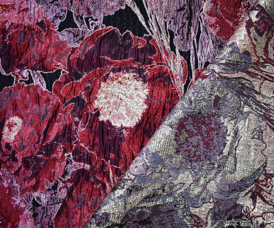 Red-Gold Abstract Floral Jacquard Matelasse Brocade Woven Fabric - Image 2
