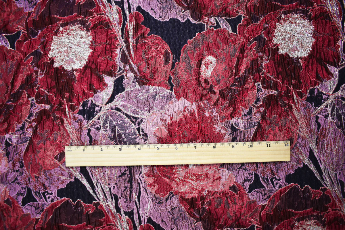 Red-Gold Abstract Floral Jacquard Matelasse Brocade Woven Fabric - Image 5
