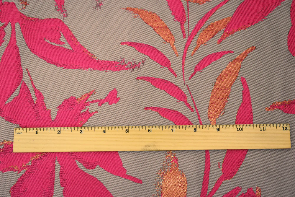 Red-Gold-Brown Poly-Metallic Large Floral Jacquard Woven Fabric - Image 4