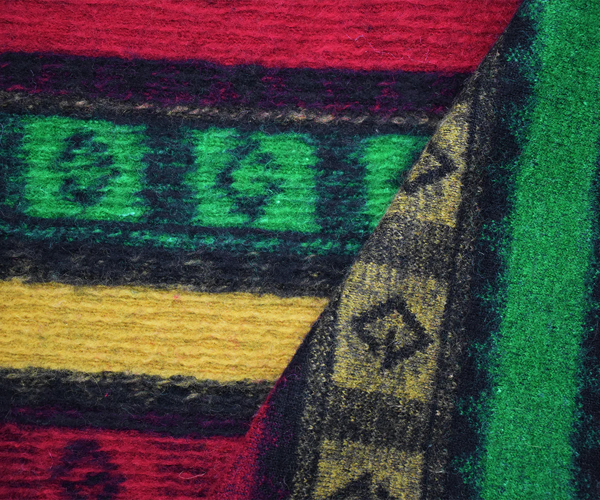 Red-Green-Multi Italian Boiled Wool-Poly Aztec Stripe Knit Coating Fabric - Image 2
