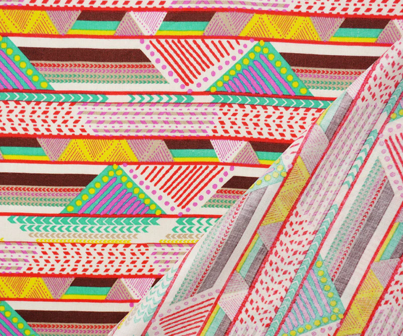 Red-Ivory-Multi Rayon Geometric Printed Voile Woven Fabric - Image 2
