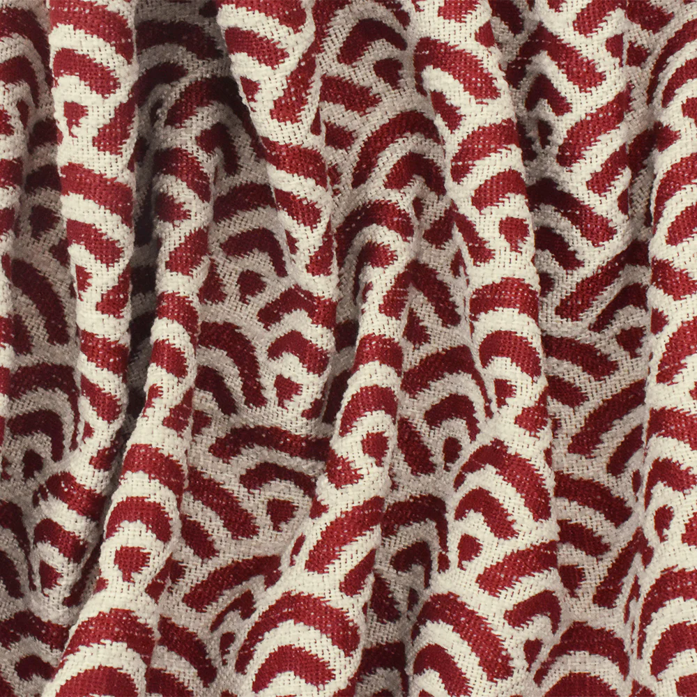 Red-Ivory Scallop Scale Poly Acrylic Chenille Damask Woven Home Decorating Fabric - Image 2