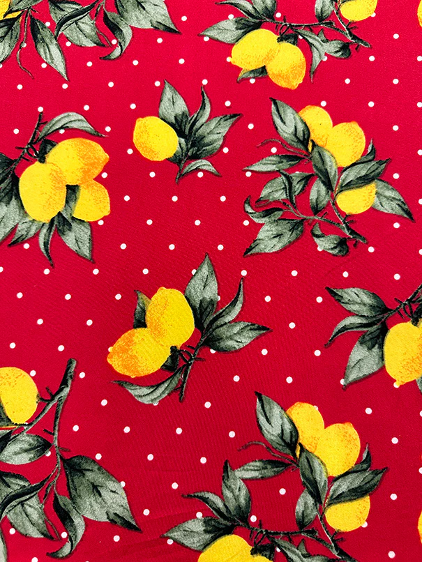 Red Lemon Polka Dot Print Double Brushed Jersey Knit Fabric - Image 3