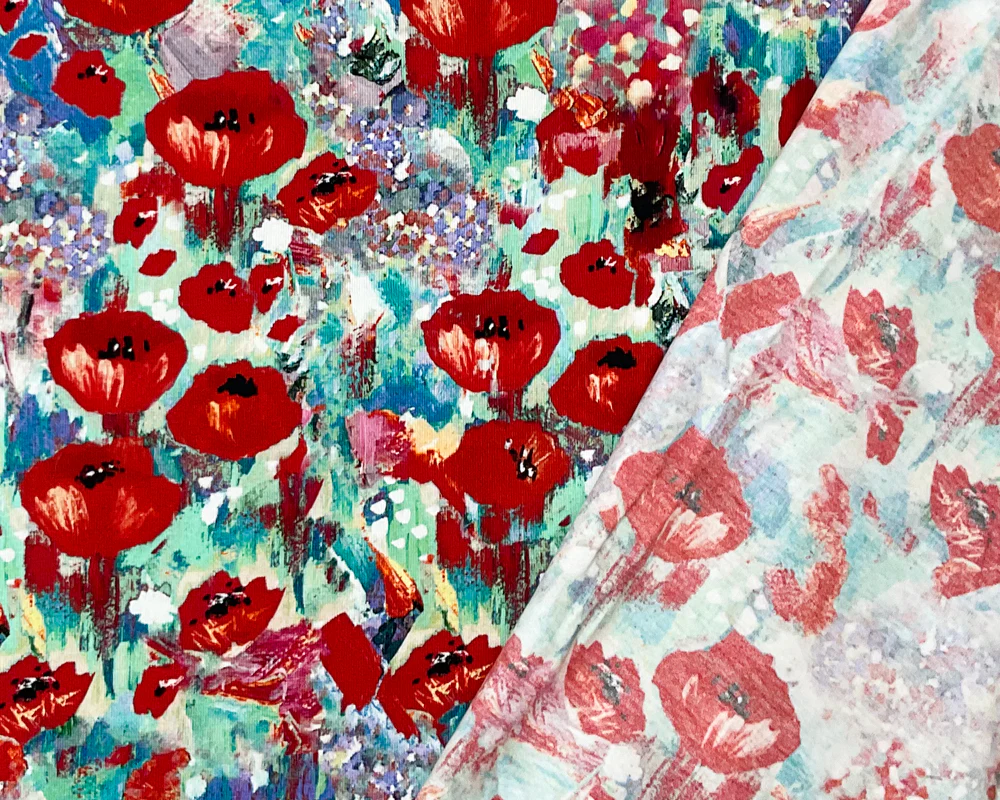 Red-Multi Cotton Floral Printed Jersey Knit Fabric - Image 2