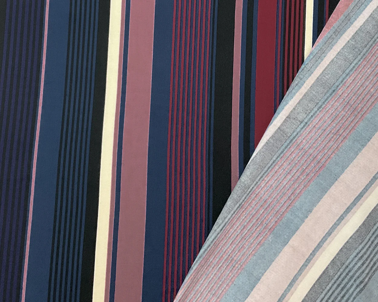 Red-Multi Poly Spandex Stretch Vertical Stripe Print DB Jersey Knit Fabric - Image 2