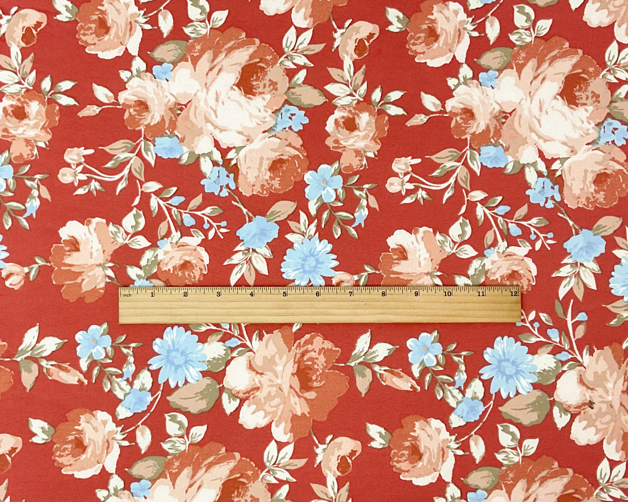 Red-Multi Poly Stretch Spandex Floral Print DB Jersey Knit Fabric - Image 4