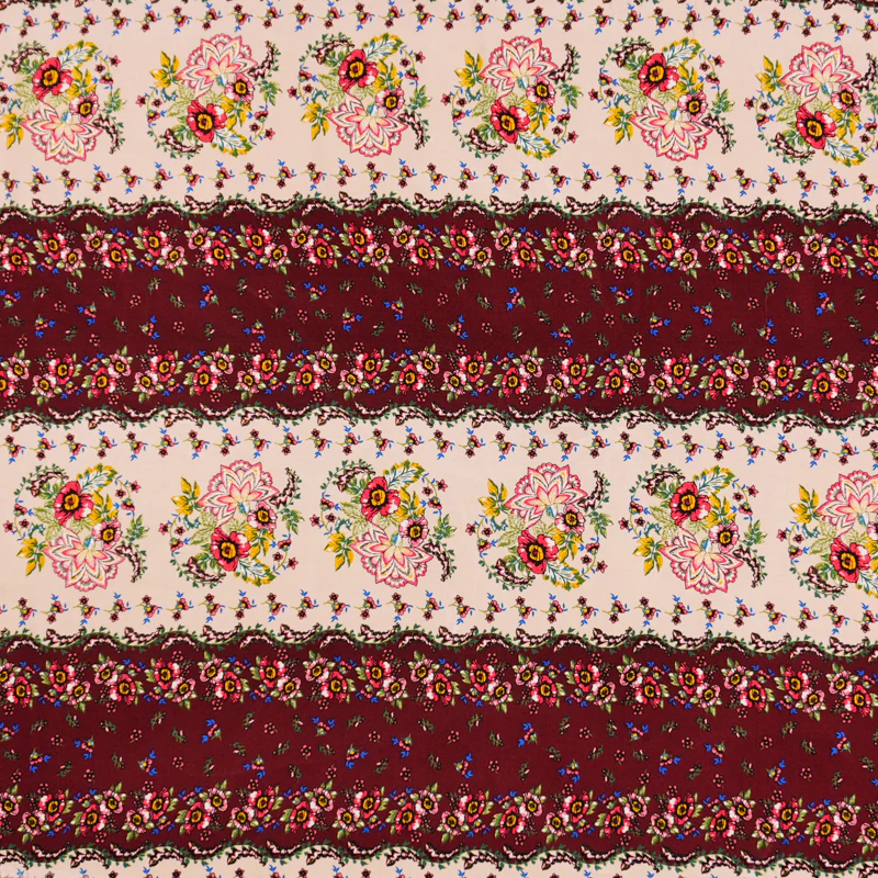 Red-Multi Rayon Floral Washable Printed Challis Woven Fabric